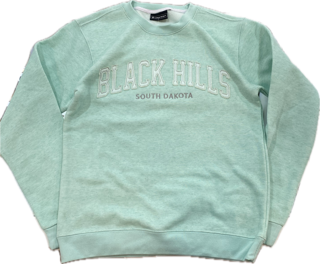Tonal Fleece Applique Crew- Aqua