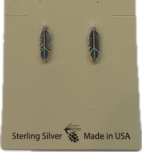 Sterling Silver With Turquoise Feather Earring