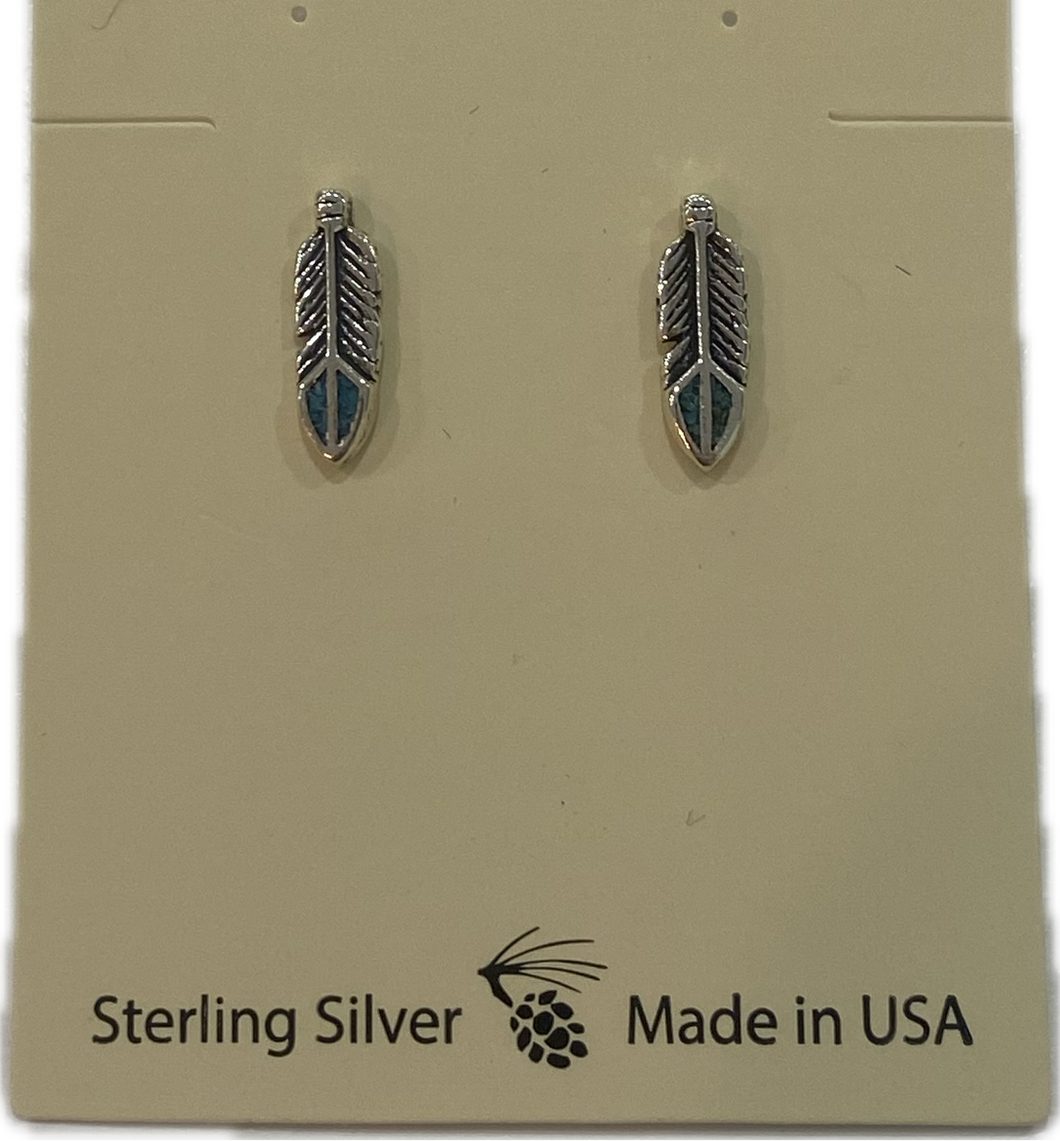 Sterling Silver With Turquoise Feather Earring