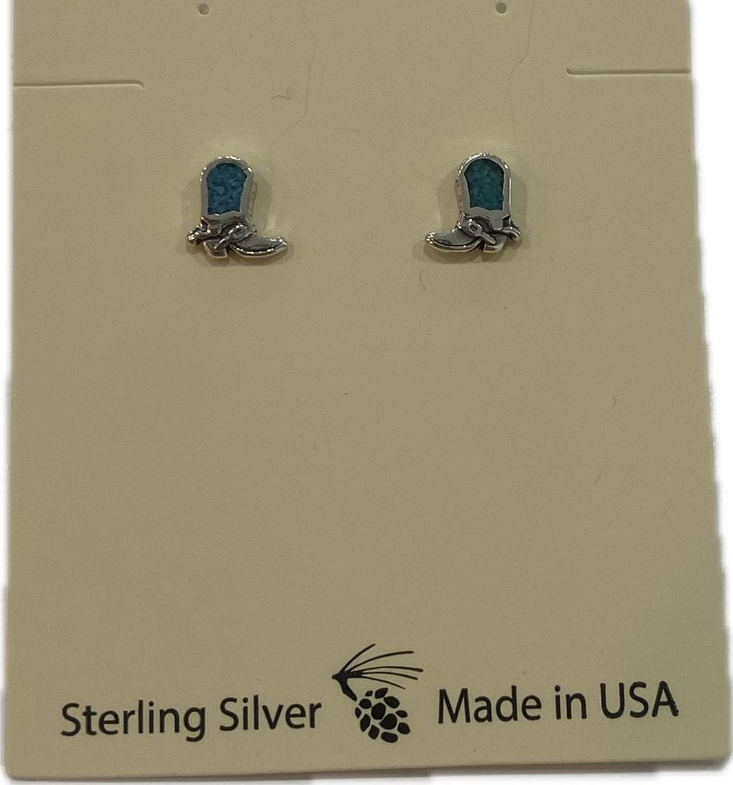 Sterling Silver With Turquoise Boot Earring