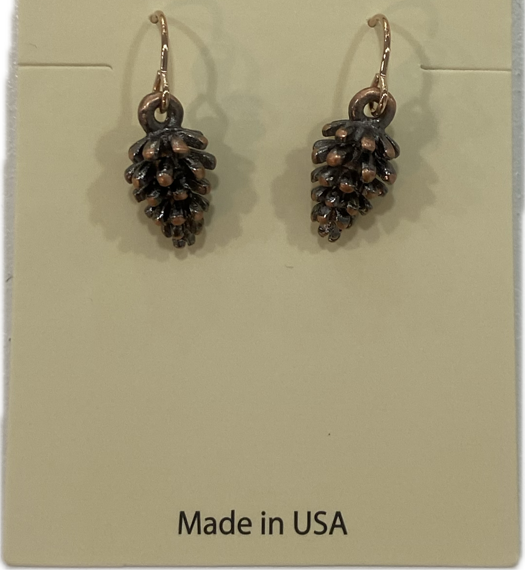 Aged Copper Pine Cone Earring