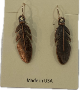 Aged Copper Feather Earring