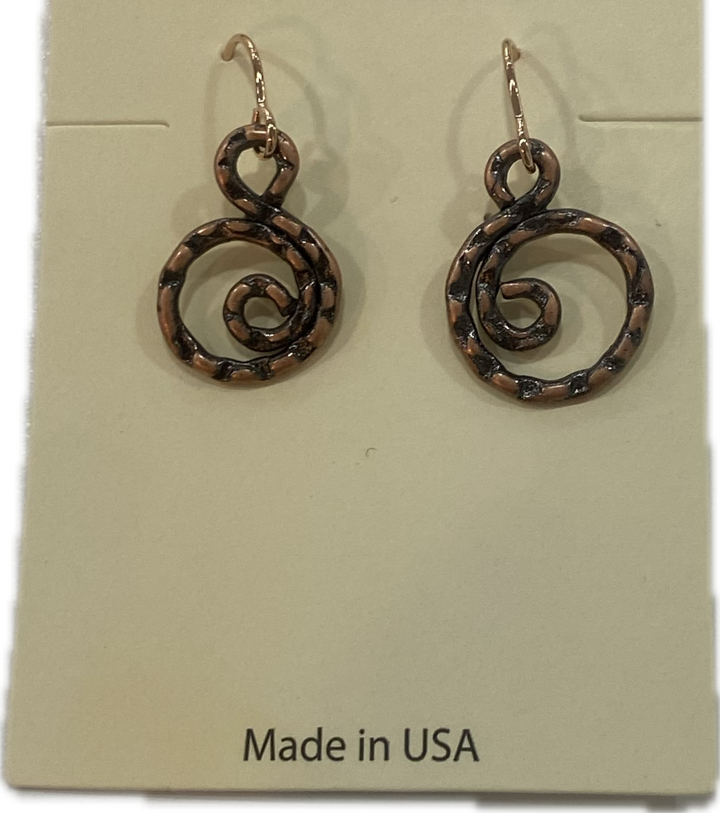 Aged Copper Swirl Earrings