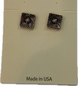 Aged Copper Square With Rays Earring
