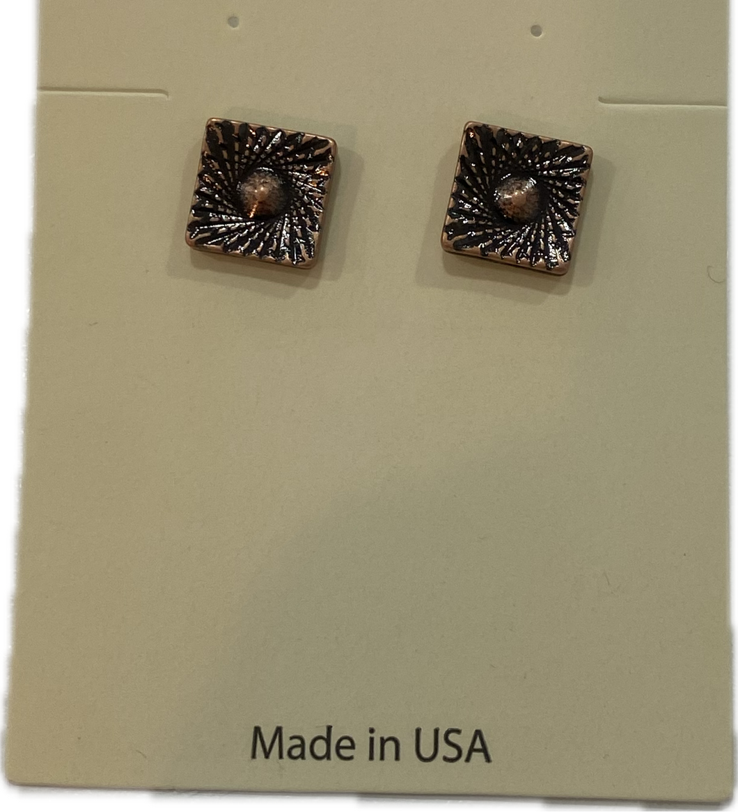 Aged Copper Square With Rays Earring