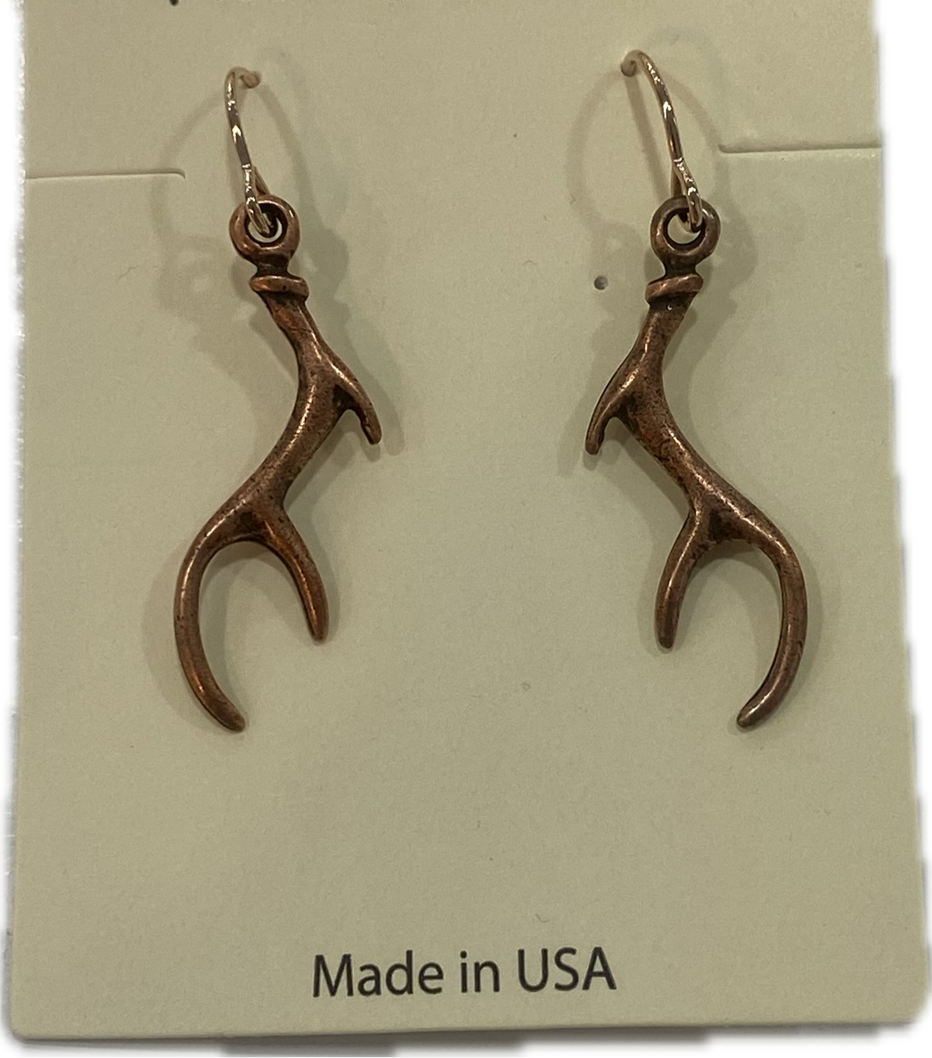Aged Copper Antler Earring