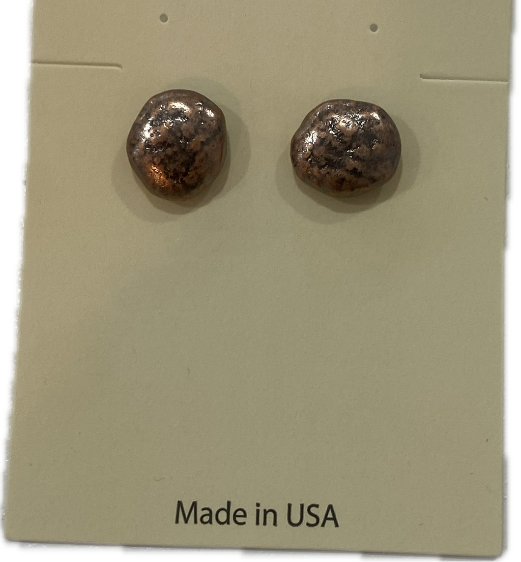 Aged Copper Pebble Earring