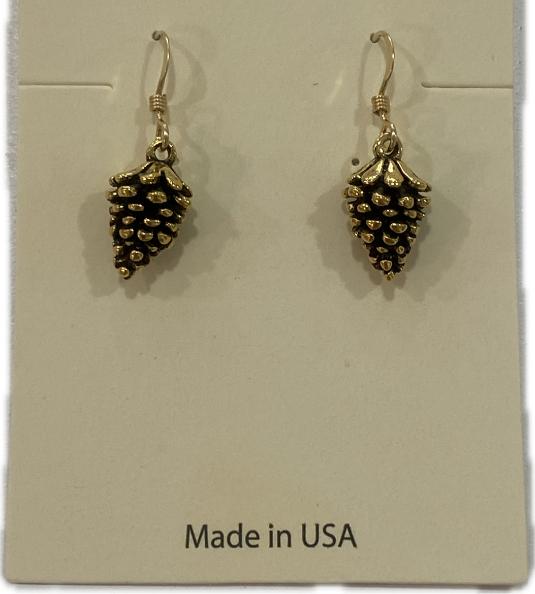 Gold Tone Pinecone Earrings