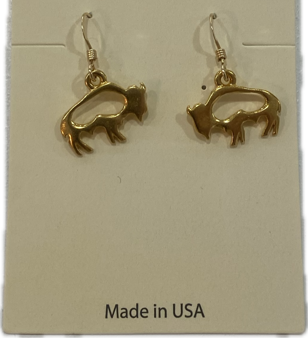 Gold Tone Bison Cutout Earrings