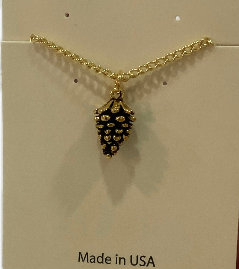 Gold Tone Pinecone Necklace