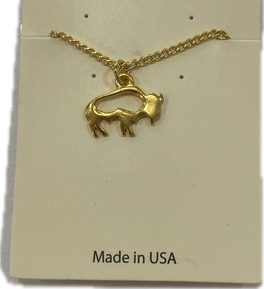 Gold Tone Bison Cutout Necklace