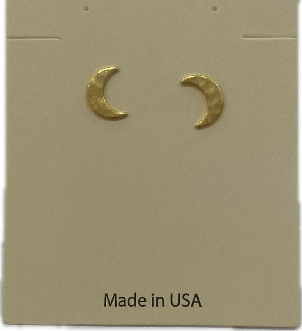 Hammered Gold Crescent Moon Earring