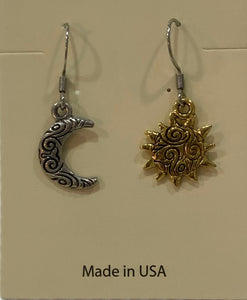 Two Tone Sun and Moon Earrings