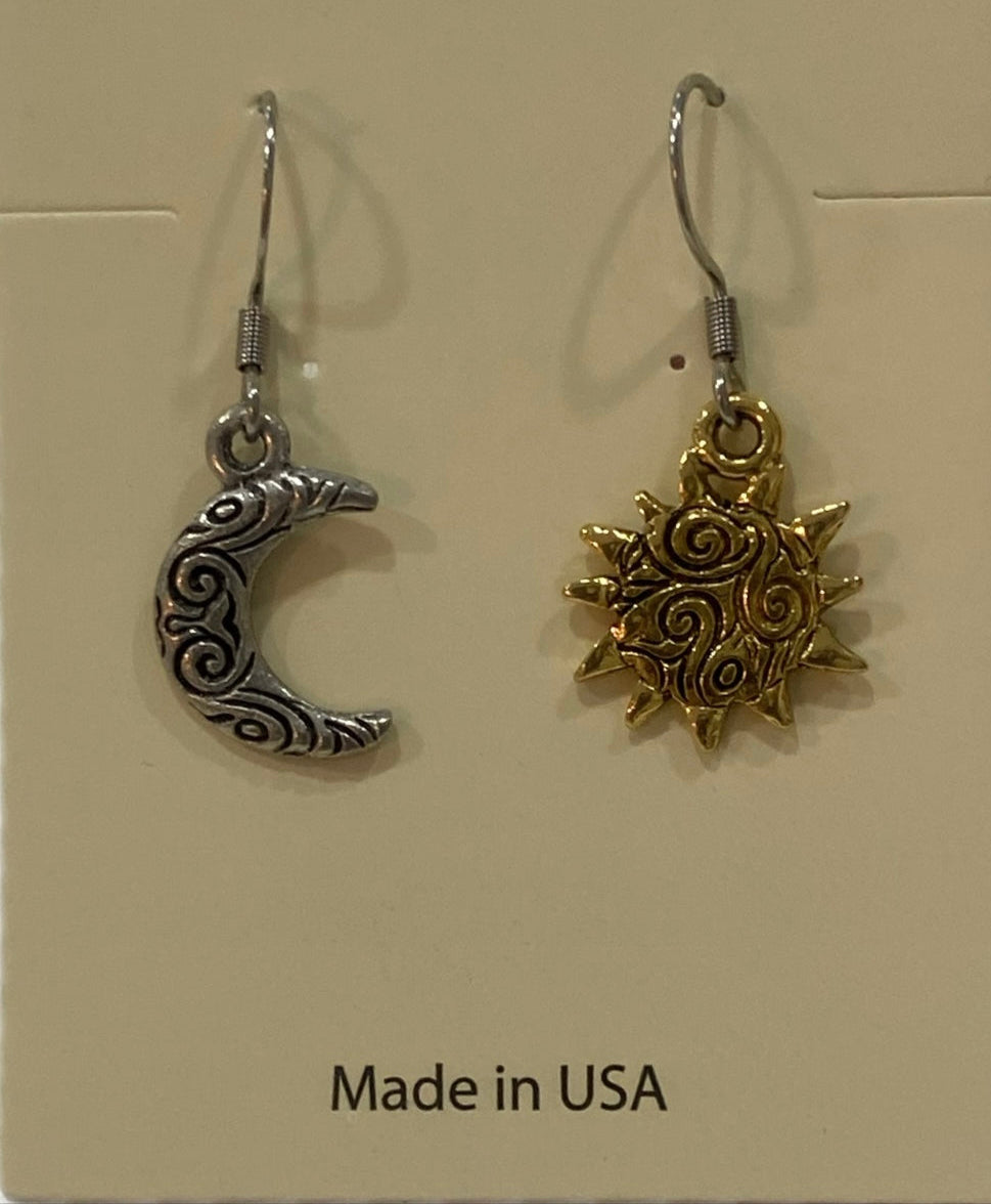 Two Tone Sun and Moon Earrings