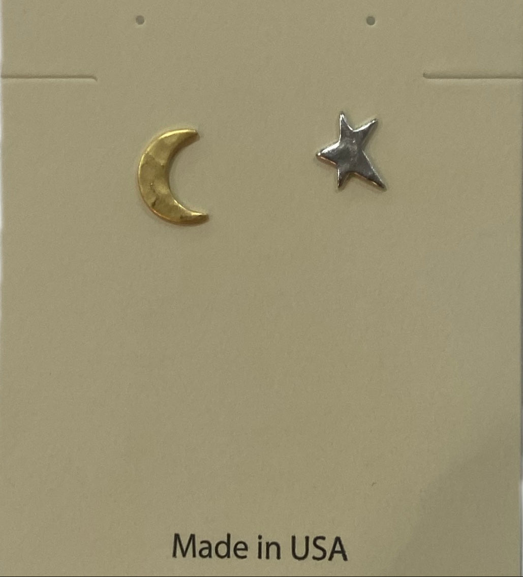 Two Tone Hammered Sun and Moon Earrings