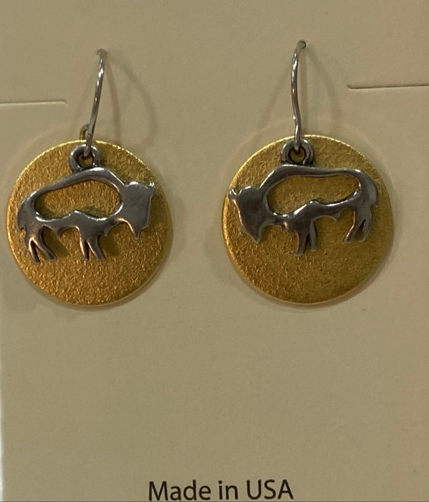 Two Tone Bison Cutout Earrings