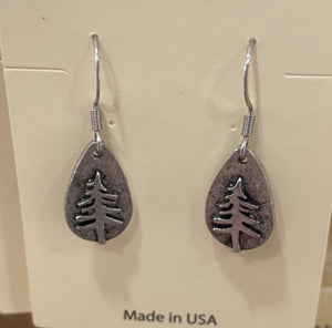 Silver Teardrop Pine Tree Earrings