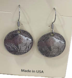 Silver Dangle Buffalo Nickle Earrings