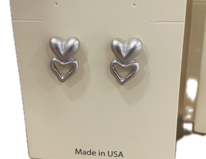 Silver Double Heart Earrings
