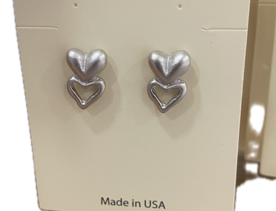 Silver Double Heart Earrings
