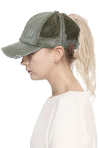 CC baseball cap with ponytail-multiple colors