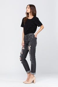 Judy Blue Boyfriend Black Bleach Spatter/distressed