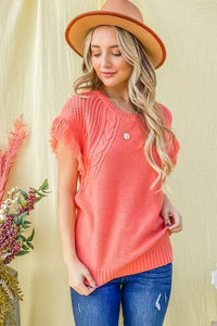 Salmon Sleeveless Sweater Top