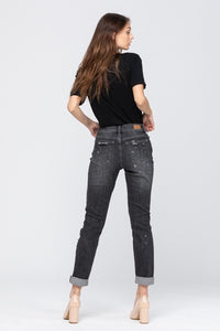 Judy Blue Boyfriend Black Bleach Spatter/distressed