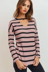 Pink Ribbed top with neck detail